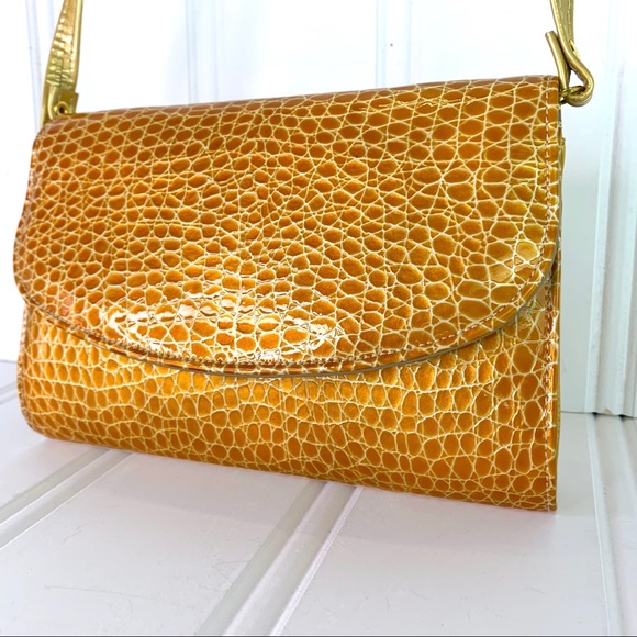 F.X LASALLE CROC YELLOW CROSSBODY CLUTCH SMALL BAG ANIMAL PRINT SHOULDER BAG - Picture 7 of 17
